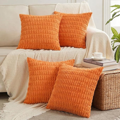 Fancy Homi 4 Packs Decorative Throw Pillow Covers for Living Room Couch Bed, Modern Farmhouse Boho Home Décor Accent Cushion Case, 22" x 22", Orange