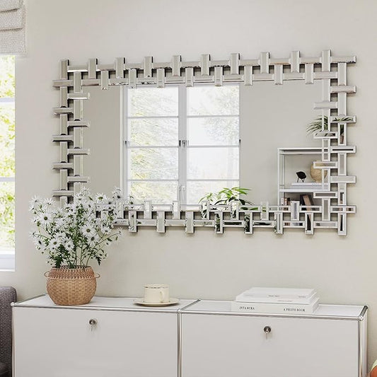Large Decorative Mirror, 47'' x 32'' Modern Living Room Mirror with Beveled Glass Frame, Rectangle Accent Mirrors for Wall Decor Dining Room, Entryway, Fireplace, Bathroom