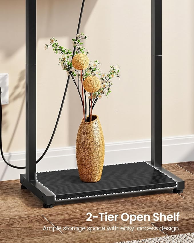CHOEZON Narrow Side Table with Charging Station, 27" Skinny End Table for Small Spaces, Couch Table with Storage, Slim Tray Table with USB Ports, for Living Room, Bedroom, Black TBZ27UBB