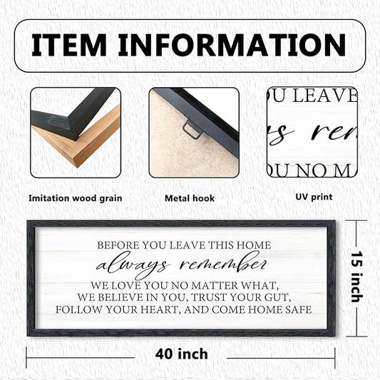 AuraPeak Before You Leave This Home Sign for We Love You Inspirational Quotes Laundry Room Living Room Wall Decor Family Entryway kitchen Wall Hanging Art (40"×15" Black)
