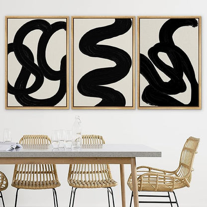 SIGNLEADER Framed Canvas Print Wall Art Set Duotone Minimal Dark Brush Stroke Landscape Abstract Shapes Illustrations Modern Art Boho Decorative for Living Room, Bedroom, Office - 24"x36"x3 NATURAL