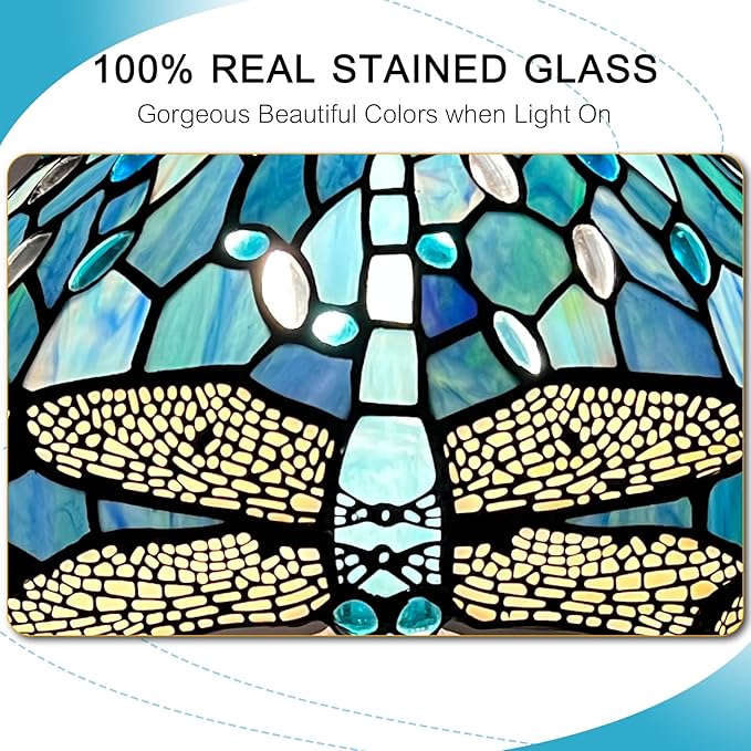 ARTZONE Tiffany Table Lamp[W12''xH20''], Tiffany Table Lights Antique Stained Glass Bedside Table Lamp for Bedside/Desk Reading/Living Room/Home Office/Bedroom(Dragonfly)