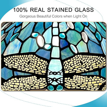 ARTZONE Tiffany Table Lamp[W12''xH20''], Tiffany Table Lights Antique Stained Glass Bedside Table Lamp for Bedside/Desk Reading/Living Room/Home Office/Bedroom(Dragonfly)