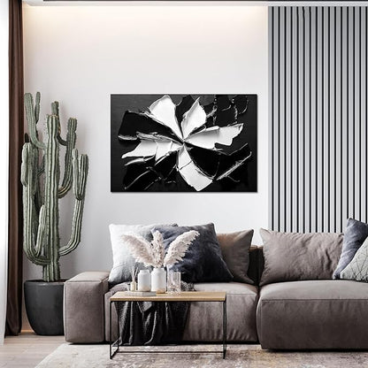 Abstract Wall Art Decor Modern Minimalist Wall Art Pictures for Living Room Black and White Wall Art Prints Abstract Canvas Art Wall Decor Flowers Artwork for Walls Office Home Decoration 32" X 48"