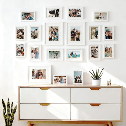 upsimples 19 Pack Picture Frames Collage Wall Decor for Mounting or Tabletop Display, Photo Gallery Frame Set for Family, Multi Sizes Including 8x10, 5x7, 4x6, White