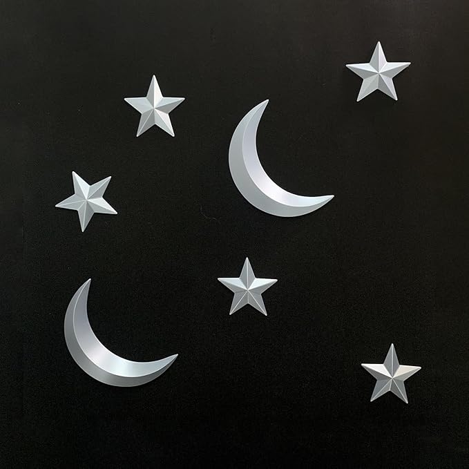 MidModArt 14PCS Mid Century Modern 3D Star Wall Art Gold Retro Starburst Sculptures Vintage Celestial Home Decor, Silver Moon-Combo