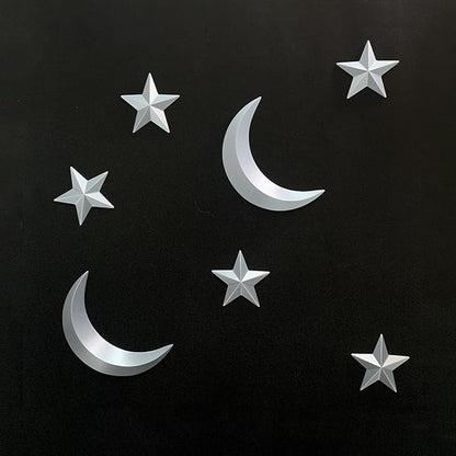 MidModArt 14PCS Mid Century Modern 3D Star Wall Art Gold Retro Starburst Sculptures Vintage Celestial Home Decor, Silver Moon-Combo