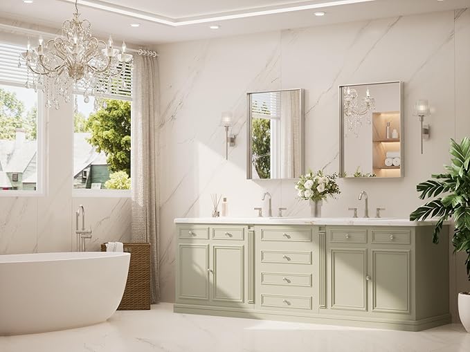 TETOTE Brushed Nickel Bathroom Mirror 22" x 30" Vanity Mirror for Over Sink Brushed Nickel, Tempered Glass, Modern Farmhouse Rectangle Frame Wall Mirrors for Bathroom, Bedroom, Entryway, Living Room