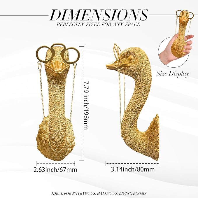 Juedawyal Gold Ostrich Animal Head Wall Decor Sculpture, Resin Animal Heads for Wall, Vintage Wall Sculpture for Men Women Living Room Hallway Staircase Home Office