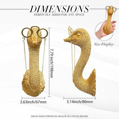 Juedawyal Gold Ostrich Animal Head Wall Decor Sculpture, Resin Animal Heads for Wall, Vintage Wall Sculpture for Men Women Living Room Hallway Staircase Home Office