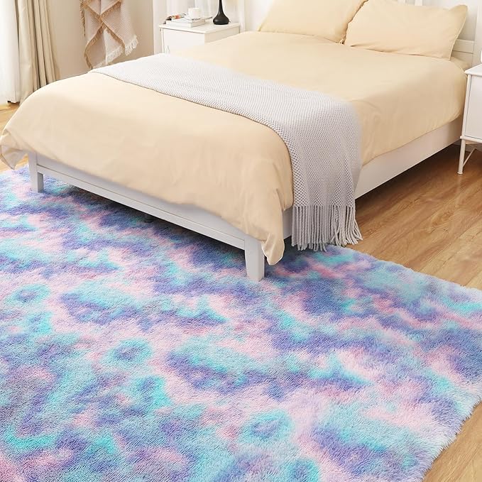 Puremy Rainbow Rug for Girls Room, 3x5 Fluffy Area Rugs for Bedroom, Colorful Kids Rug Cute Anti-Skid Indoor Carpet for Nursery, Living Room, Playroom, Home Decor