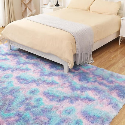 Puremy Rainbow Rug for Girls Room, 3x5 Fluffy Area Rugs for Bedroom, Colorful Kids Rug Cute Anti-Skid Indoor Carpet for Nursery, Living Room, Playroom, Home Decor
