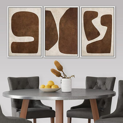 SIGNLEADER Framed Canvas Print Wall Art Set Brown Tan Retro Polygon Collage Abstract Shapes Illustrations Modern Art Geometric Zen Mid-Century for Living Room, Bedroom, Office - 16"x24"x3 WHITE
