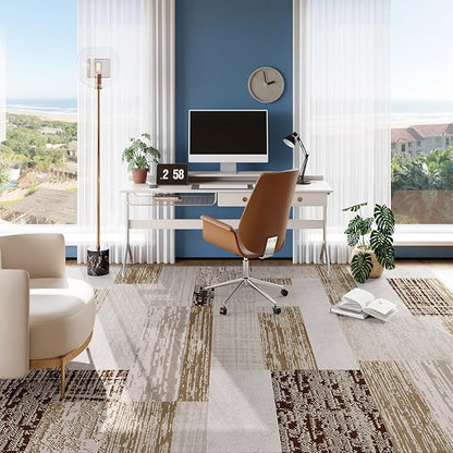 FlyDOIT Modern Geometric Patchwork Area Rug, 5x8 Beige Large Rugs for Living Room, Rockwood Collection Indoor Rugs for Bedroom, Throw Carpet Floor Decor for Entryway Dining Room Office Nursery