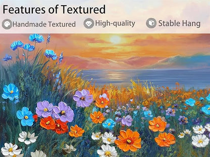 Ardemy Landscape Wall Art for Living Room Sunset Flower Large 40"x20", Canvas Art Wall Decor Textured Bedroom Floral Painting Artwork Home Office Dining Room