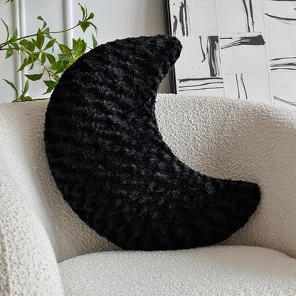 Moon Pillow, Moon Shaped Pillow with Soft Faux Fur for Couch Bed Sofa, Cute Half Moon Pillows with Room Decor for Bedroom Living Room (19 Inches, Black)