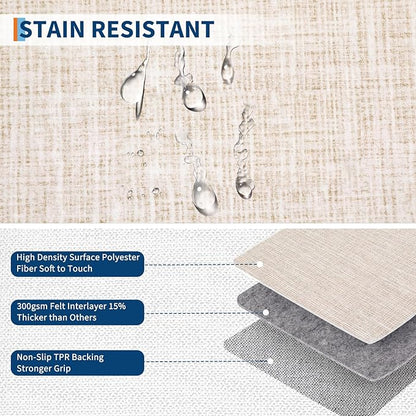 Small Area Rug 2x3 Modern Checkered Entry Rug Solid Color Scalloped Kitchen Rugs Washable Bedroom Doormat Non Slip Stain Resistant Bordered Throw Carpet for Living Room Nursery Laundry, Beige