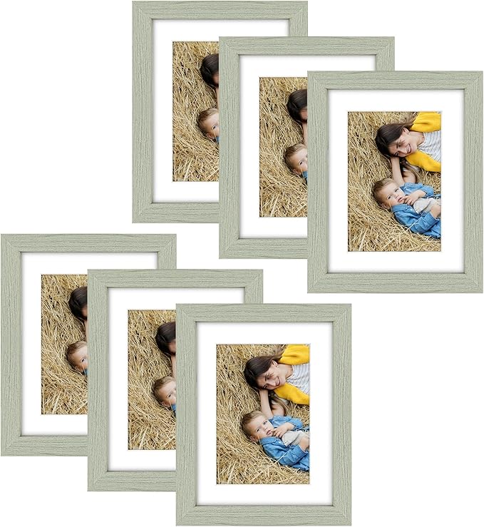 Golden State Art, 6x8 Picture Frame Set of 6 - Matted to 4x6 Photo - Engineered Wood Gallery Frame Set - Wall Mounting or Tabletop Display (Grey,6 Pack)