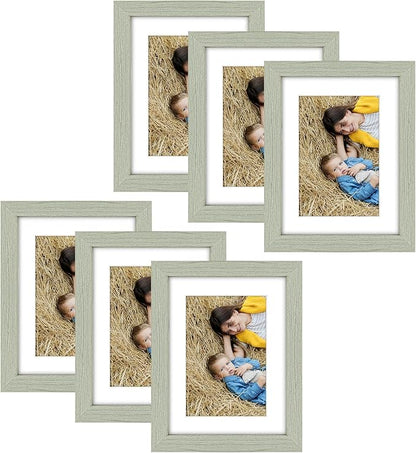 Golden State Art, 6x8 Picture Frame Set of 6 - Matted to 4x6 Photo - Engineered Wood Gallery Frame Set - Wall Mounting or Tabletop Display (Grey,6 Pack)