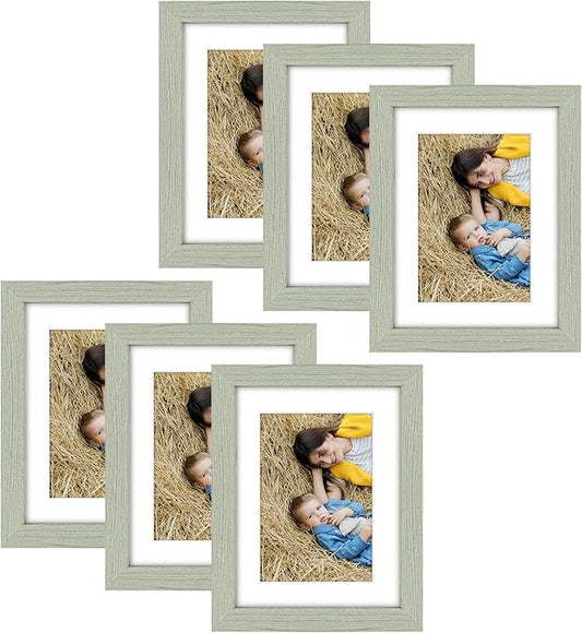 Golden State Art, 6x8 Picture Frame Set of 6 - Matted to 4x6 Photo - Engineered Wood Gallery Frame Set - Wall Mounting or Tabletop Display (Grey,6 Pack)