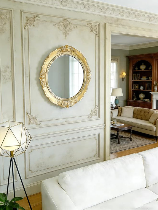 Round Resin Vintage Mirror, Wall-Mounted Decorative Mirror, Retro Hanging Mirror for Entryway, Corridor, Bedroom, Living Room Vanity (Vintage Gold 14.5X13 Inch)