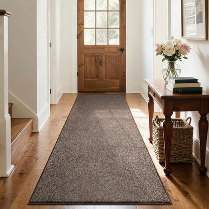FinRèc 2x6 Washable Runner Rugs for Kitchen Hallway Bedroom, Low Pile Thin Rug Solid Color, Non-Slip Carpet Indoor for Home Decor (Brown/White)