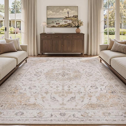 PADOOR 6X9 Area Rug,Rugs for Living Room,Soft Beige Rugs for Bedroom,Machine Washable Rug Non Slip Carpet for Dining Room Living Room Bedside Office