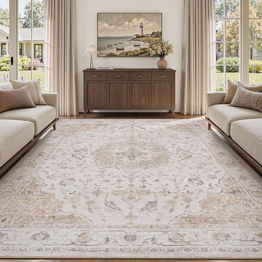 PADOOR 6X9 Area Rug,Rugs for Living Room,Soft Beige Rugs for Bedroom,Machine Washable Rug Non Slip Carpet for Dining Room Living Room Bedside Office