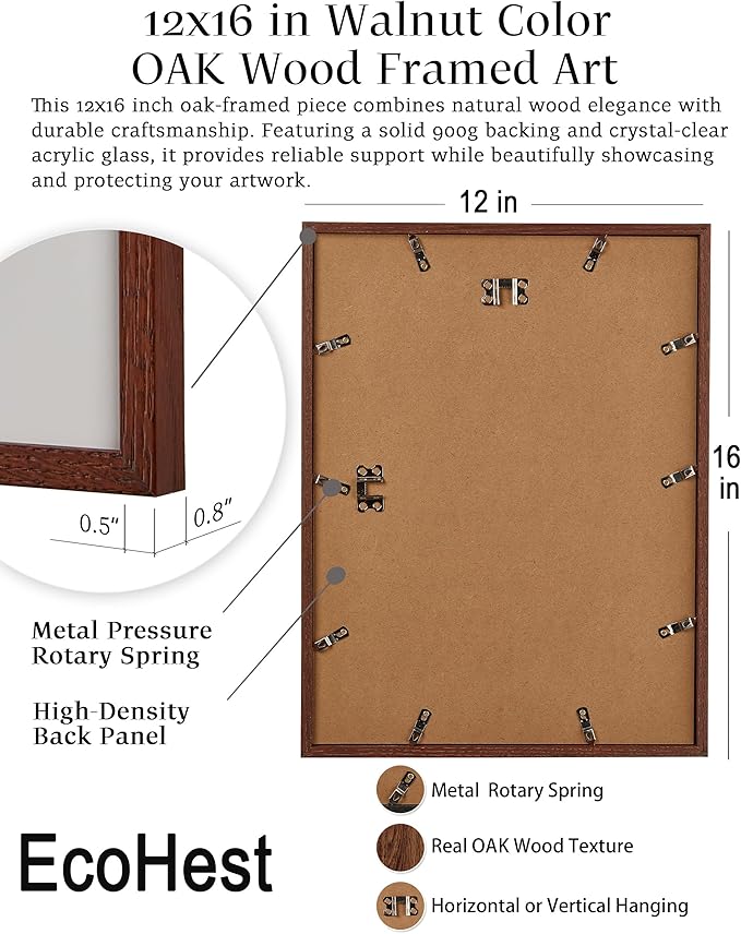 EcoHest Trendy Newspaper Framed Wall Art, 12x16 in OAK Wood Walnut Color Cool Girl Canvas Art, Magazine Bar Cart Print College Dorm Decor, Set of 1 for Bedroom Living Room