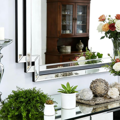 Modern Large Living Room Mirror with Mirrored Frame for Home Decor, 24" X 36" Decorative Wall Mirror with Glass Pieces and Beveled Edge for Dining Room, Bathroom, Entryway, Dressing Room