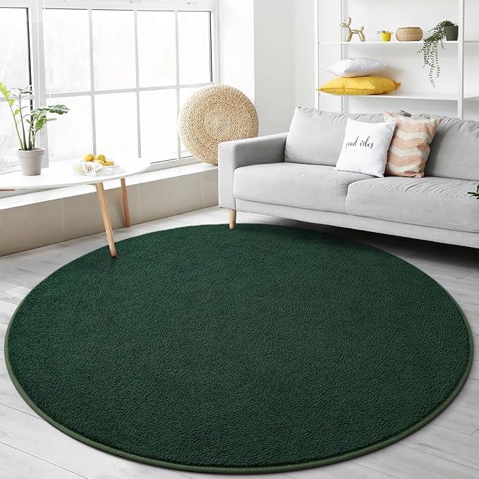 Gifeas Ultra Soft Round Area Rugs for Living Room Bedroom, 6x6 Feet Deep Green Thickened Memory Foam Modern Indoor Circle Carpets, Non-Slip Comfy Circular Rug for Boys Girls Nursery Room Home Decor
