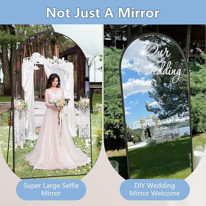Large Standing Mirror Full Length, 82"X44" Oversized Arched Floor Mirror Black Full Length Mirror with Stand, Hanging or Wall Mounted for Bedroom Living Room Clothing Store Gym, Tempered Glass