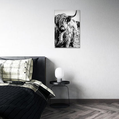 Highland Cow Wall Art Canvas Black and White Cow Picture Prints Framed Artwork for Bathroom Farmhouse Wall Decor (28x44inches)
