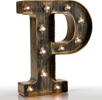 Pooqla Vintage Light Up Marquee Letters with Lights – Illuminated Industrial Style Lighted Alphabet Letter Signs - Coffee Bar Apartment Bedroom Wall Home Initials Decor A-Z