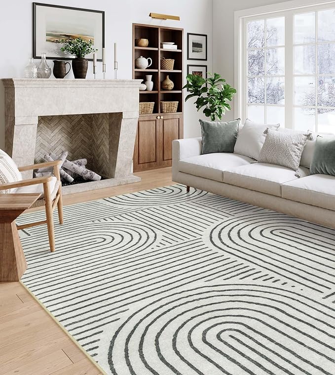 Lahome Abstract 10x14 Area Rugs for Living Room Bedroom, Soft Large Washable Rugs, Ultra-Thin Non-Slip Modern Dining Room Rug Non-Shedding Accent Carpet for Office Darrell, Grey/Beige