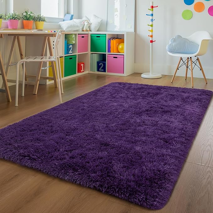 Andecor Shag Area Rug for Living Room, 5x8 Feet Purple Soft Fluffy Indoor Plush Throw Rugs for Bedroom Girls Kids Room Nursery Dorm Home Decor Carpet