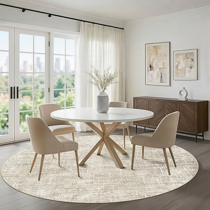 6ft Round Rug Living Room: 6x6 Washable Large Neutral Brown Circle Area Rug Abstract Soft Modern Stain Resistant Indoor Floor Non-Slip Carpet for Bedroom Nursery Kids Office Playroom Dining Room