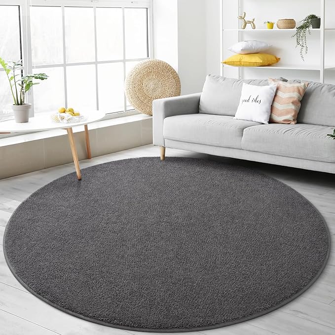 Gifeas Ultra Soft Round Area Rugs for Living Room Bedroom, 4x4 Feet Dark Grey Thickened Memory Foam Modern Indoor Circle Carpets, Non-Slip Comfy Circular Rug for Boys Girls Nursery Room Home Decor