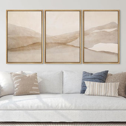 SIGNLEADER Framed Canvas Print Wall Art Set Minimal Neutral Mountain Landscape Illustrations Minimal Decorative Bohemian for Living Room, Bedroom, Office - 24"x36"x3 Natural