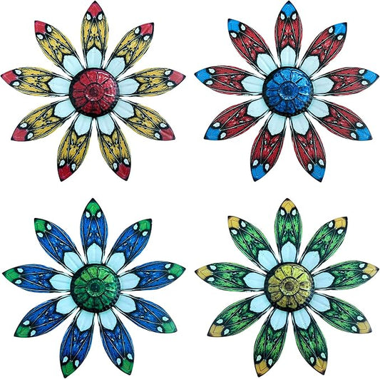 LWINGFLYER 4 Pcs Vintage Metal Wall Decor Butterfly & Flower - Rustic Farmhouse Metal Wall Art for Indoor Bathroom & Outdoor Fence Decoration (Flowers)