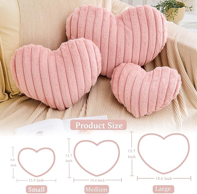 XVTRU Heart Pillows Heart Decorative Pillow Soft Fluffy Heart Shaped Dusty Pink Throw Pillows with Faux Rabbit Fur Aesthetic Room Decor Cute Pillow for Valentines Mother's Day