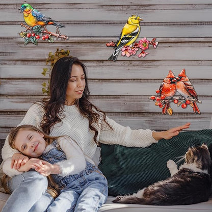 YOADEHOA 3Pcs Metal Wall Art Decor Birds on Branch, 3D Colorful Bird Outdoor Hanging Wall Art Patio Fence Decorations, Hummingbird Wall Sculptures for Indoor Outdoor Garden(Birds A)