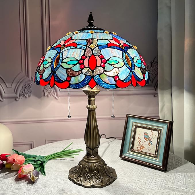 ARTZONE Tiffany Table Lamp[W16''xH24''], Tiffany Table Lights Antique Stained Glass Bedside Table Lamp for Bedside/Desk Reading/Living Room/Home Office/Bedroom