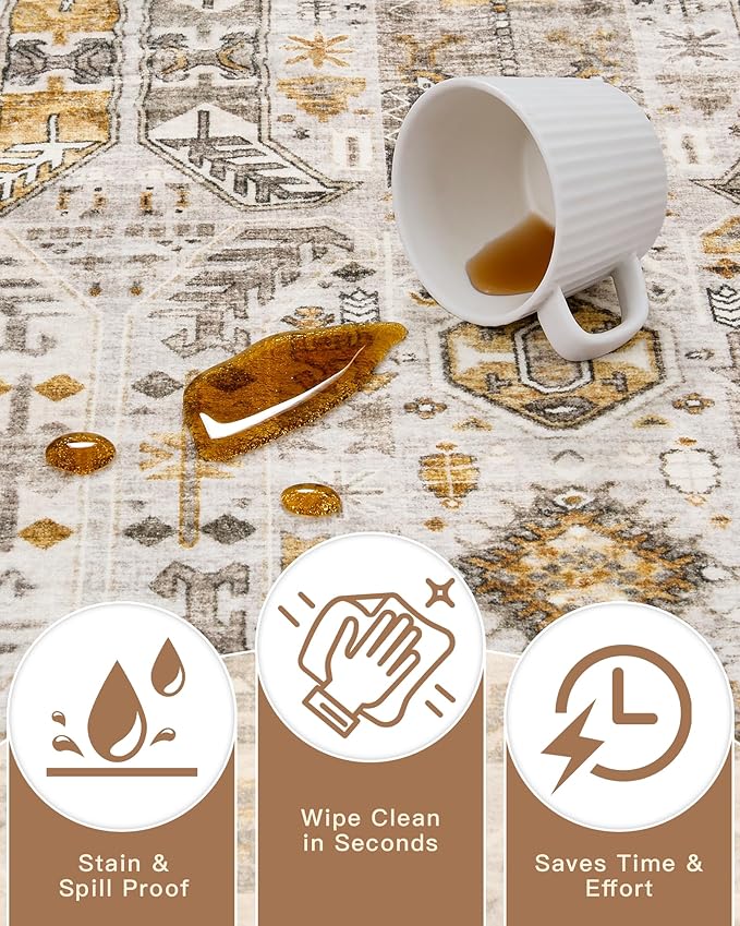 Madane Hallway Runner Rug 2'6''x16' Kitchen Runner - Non Slip Vintage Runners for Hallways Washable Kitchen Rugs Soft Low Pile 2.5x16 ft Rug Runner for Laundry Room, Entryway and Bedroom, Brown/Gold