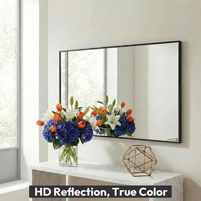 30" x 40" Matte Black Wall Mirror, 40" x 30" Metal Framed Rectangular Decor, Vertical/Horizontal Accent Mirror for Fireplace & Bathroom Vanity