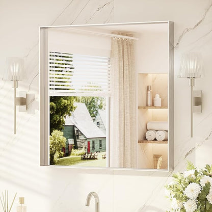 TETOTE Brushed Nickel Bathroom Mirror 30" x 30" Vanity Mirror for Over Sink Brushed Nickel, Tempered Glass, Modern Farmhouse Rectangle Frame Wall Mirrors for Bathroom, Bedroom, Entryway, Living Room
