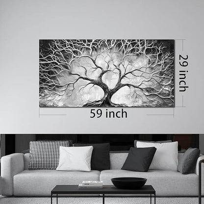 CIRABKY Tree Wall Art for Living Room - Black and White Canvas Wall Art for Office - Home Office Decor Wall Size 29" x 59"