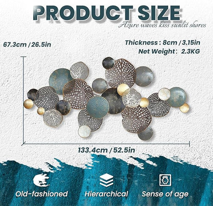 ZZYYZZ Large Metal Wall Decor, Boho Lotus Leaf Metal Wall Decoration, 3D Stacked Flower Wall Art Décor, Nautical Coastal Outdoor Wall Decor, for Living Room Bedroom Dining Room, 52.5" x 26.5"