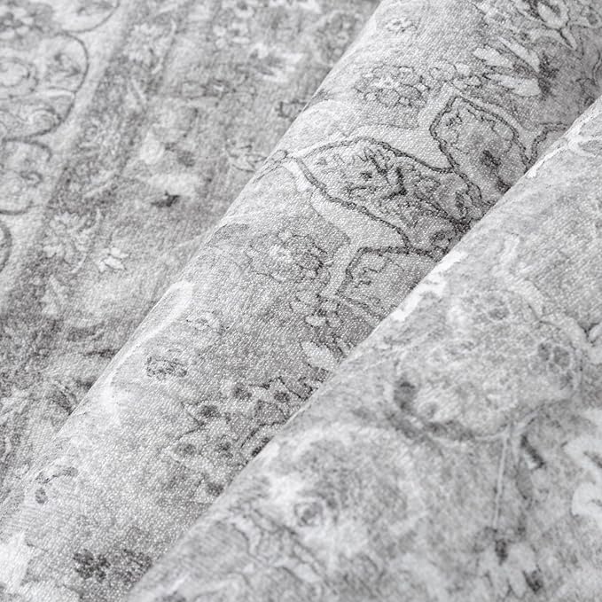 PureCozy Gray 6x9 Area Rug Washable Vintage Living Room Carpet Bedroom Large Indoor Non Slip Soft Low Pile Thin Stain Resistant Distressed Accent Throw Rug for Dining Office Nursery