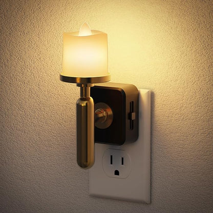 JandCase Candle Night Light, Night Lights Plug into Wall, 3000K Soft White, 0-100LM Adjustable Brightness, Dusk to Dawn Sensor NIghtlight for Dinning Room, Living Room, Bathroom, Hallway